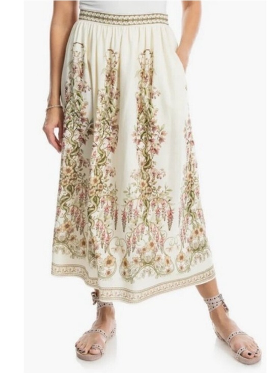 Max Studio Dresses & Skirts - Max Studio Ivory Midi Skirt with Pink & Green Floral Embroidery Size 1X